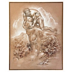 "Cyclops and Lovers", 1954 Drawing by Gaston Goor w/ Nude Figures