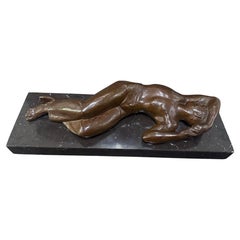 "Sleeping Youth", Rare Bronze Sculpture of Shirtless Male Youth, Walker Hancock