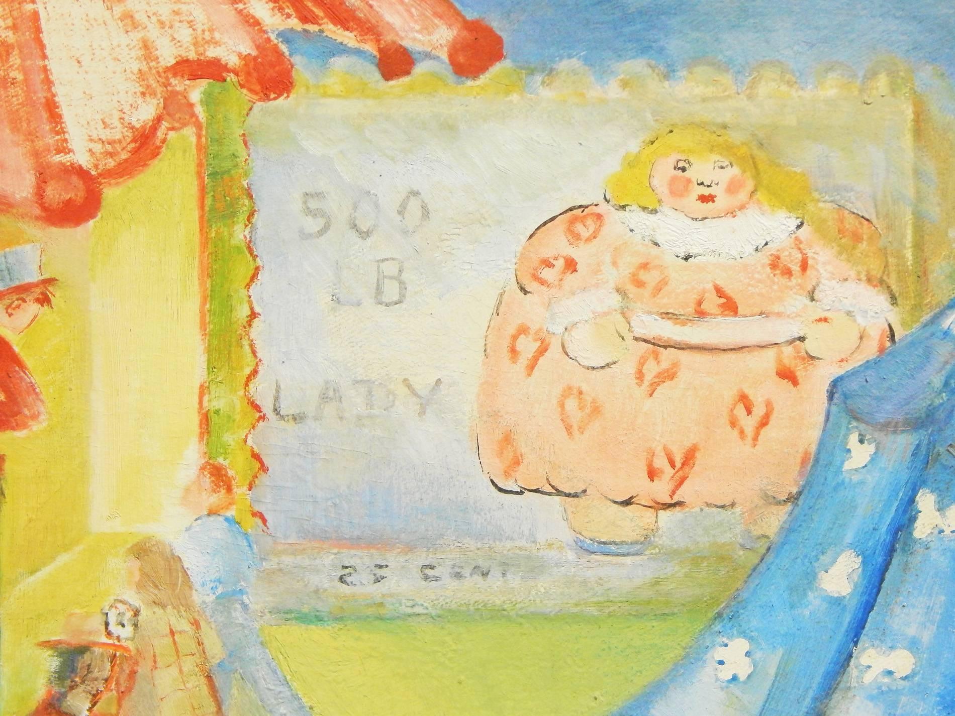 Art déco « 500 LB Lady », scène de carnaval colorée et charmante datant de l'époque de la WPA par Lincoln en vente