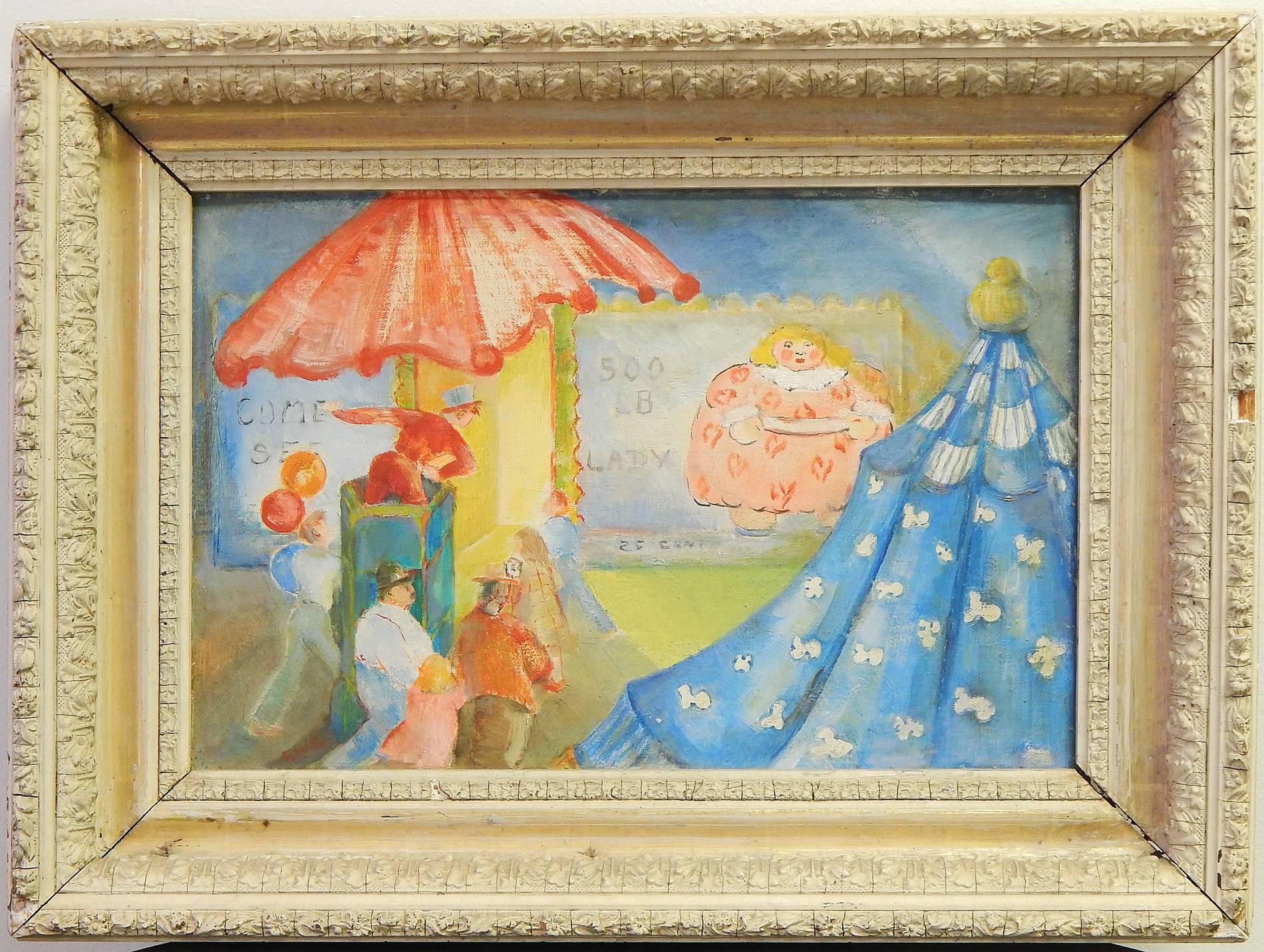 Milieu du XXe siècle « 500 LB Lady », scène de carnaval colorée et charmante datant de l'époque de la WPA par Lincoln en vente