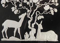 "Deer in the Shade, " Highly Rare Art Deco Mirror with Sculptural Relief