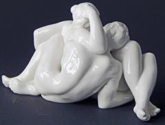 "Adam and Eve, " Sensuous Art Deco Porcelain Sculpture with Nudes by Bregnoe