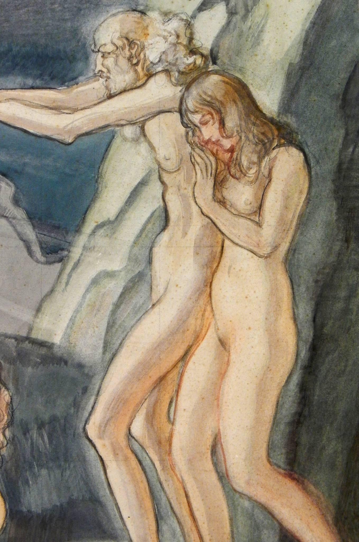 Großes, stimmungsvolles Art-Déco-Dreitychon „Bringer des Lichts“ mit nackten Figuren (Mitte des 20. Jahrhunderts) im Angebot