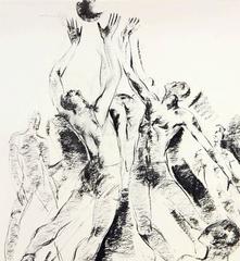 Rare scène de basket-ball débutant, dessin Art déco des années 1930