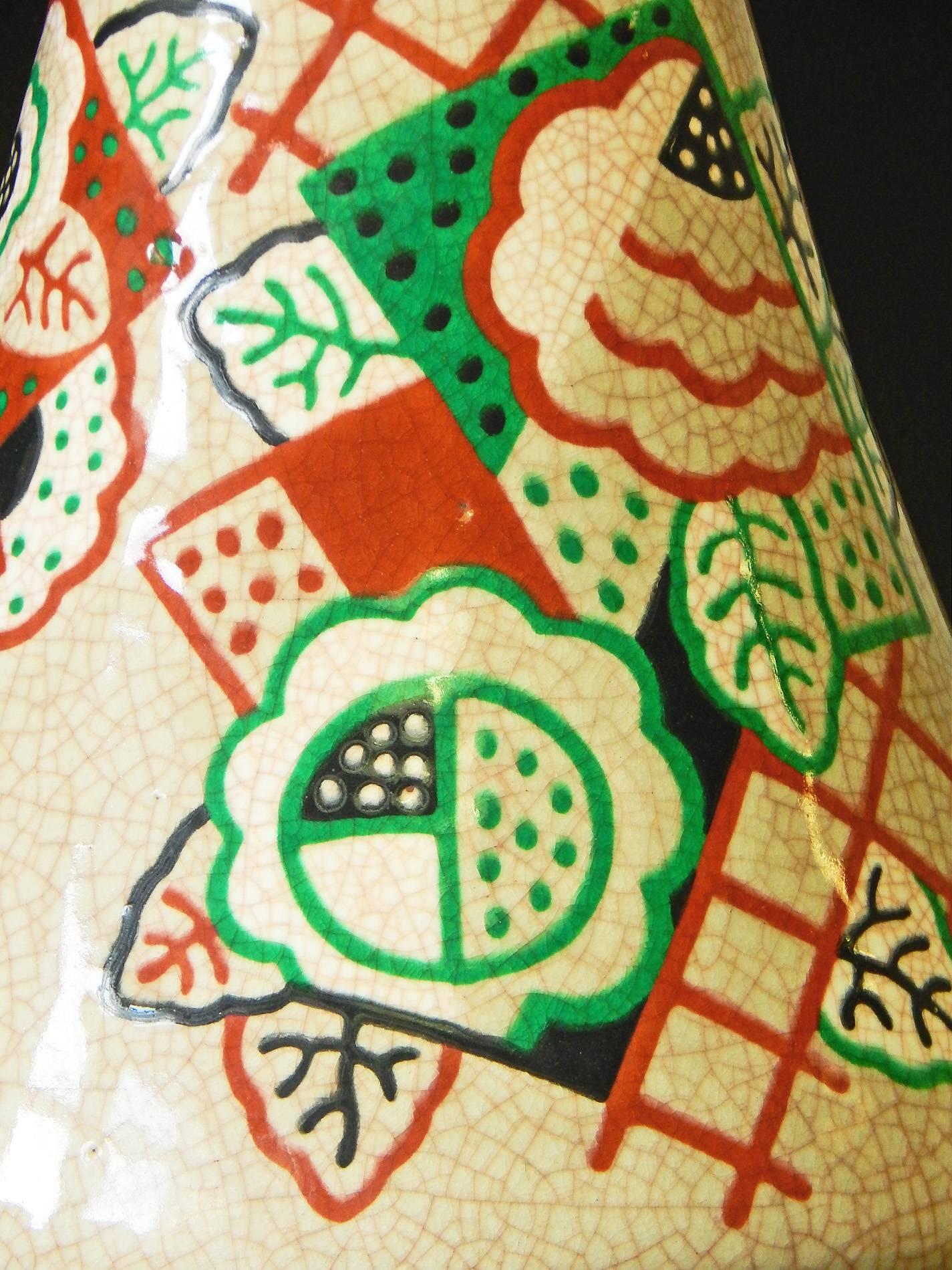 Art déco «ubist Roses », grand et rare vase Art Déco de Olin pour Primavera, France en vente