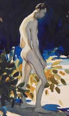 "Nude Bather, Dominican Republic, " 1930s Tropical Scene Watercolor