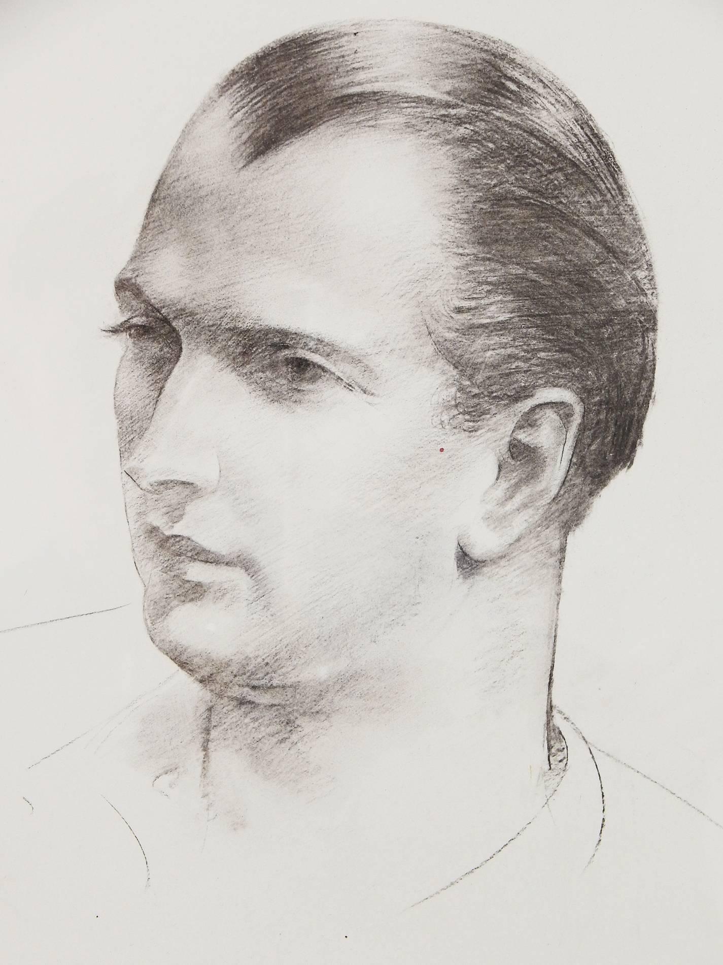 Dieses starke und überzeugende Porträt eines jungen Mannes mit markanten Gesichtszügen wurde von Leon Kroll gezeichnet, einem WPA-Wandmaler und versierten Maler, der normalerweise weibliche Motive bevorzugte. Kroll studierte bei John Twachtman in