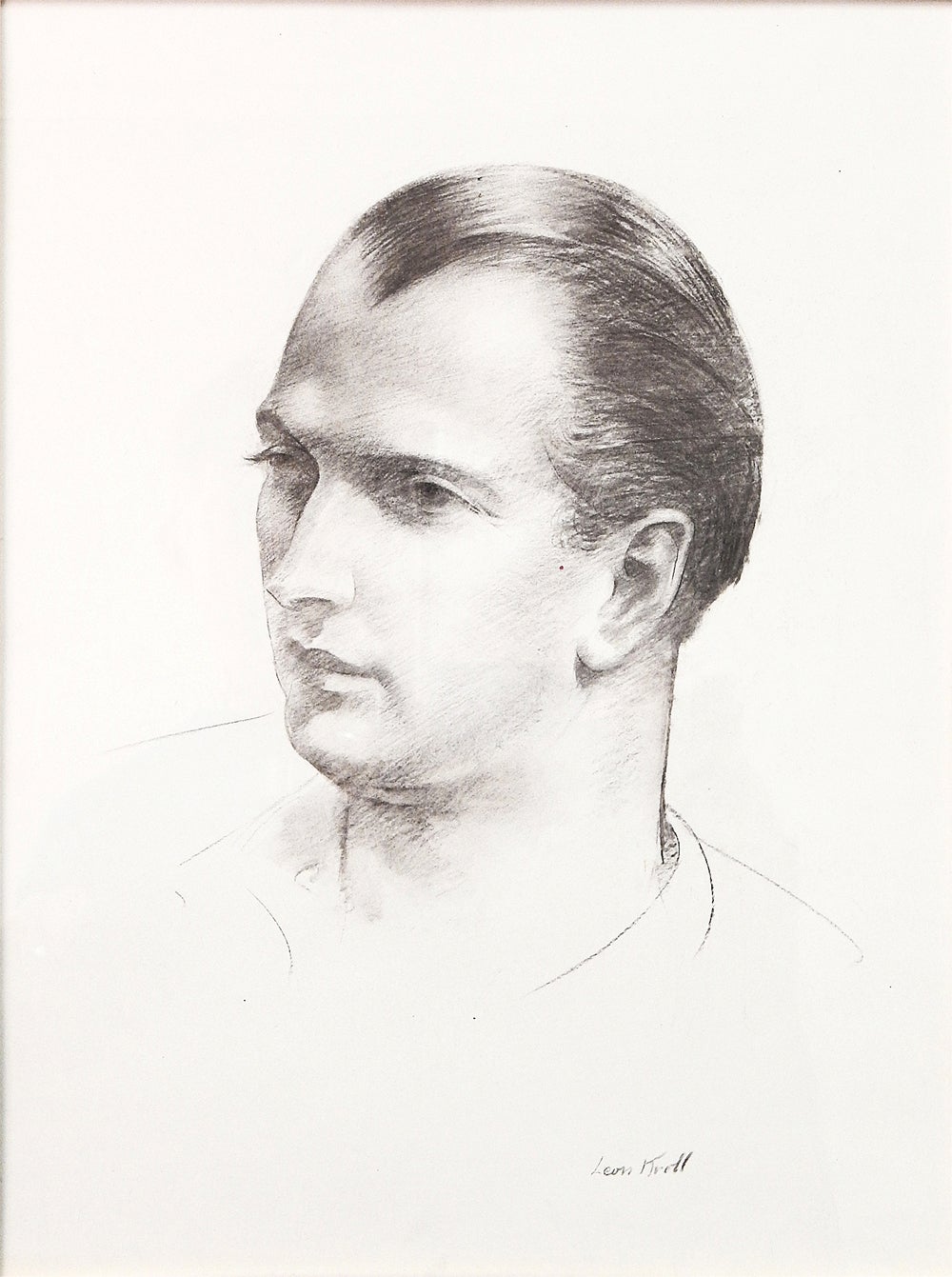 "Man's Portrait, Three Quarters View, " Powerful Drawing by Leon Kroll