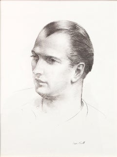 "Man's Portrait, Three Quarters View, " Powerful Drawing by Leon Kroll