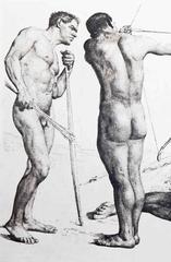 "Three Archers, " Large and Important Etching w/ Male Nudes by Wolfsfeld