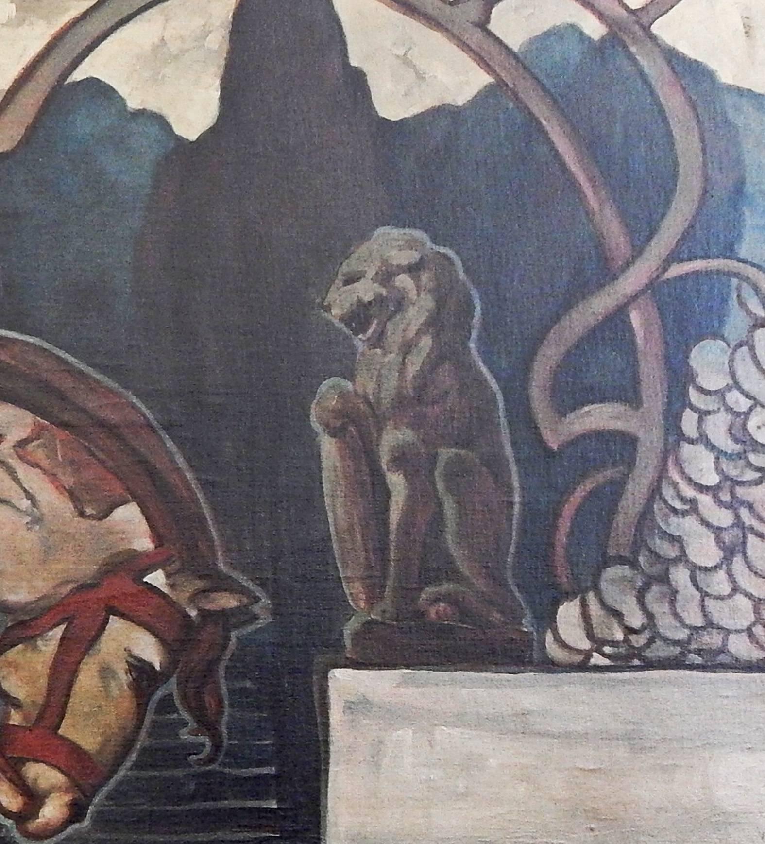 Américain « Chevalier à cheval », peinture murale Arts & Crafts et Art Nouveau Revival médiéval en vente