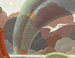 "Full Moon, " Art Deco-Moderne Landscape Painting of New England Cliffside