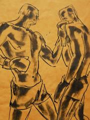 "Left Jab, " Rare, Vivid Drawing of Two Boxers by Littlefield, 1928