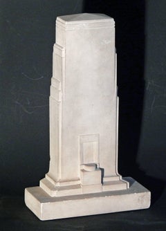 Art Deco Skyscraper Garniture Set with Candlesticks, Carved Limestone