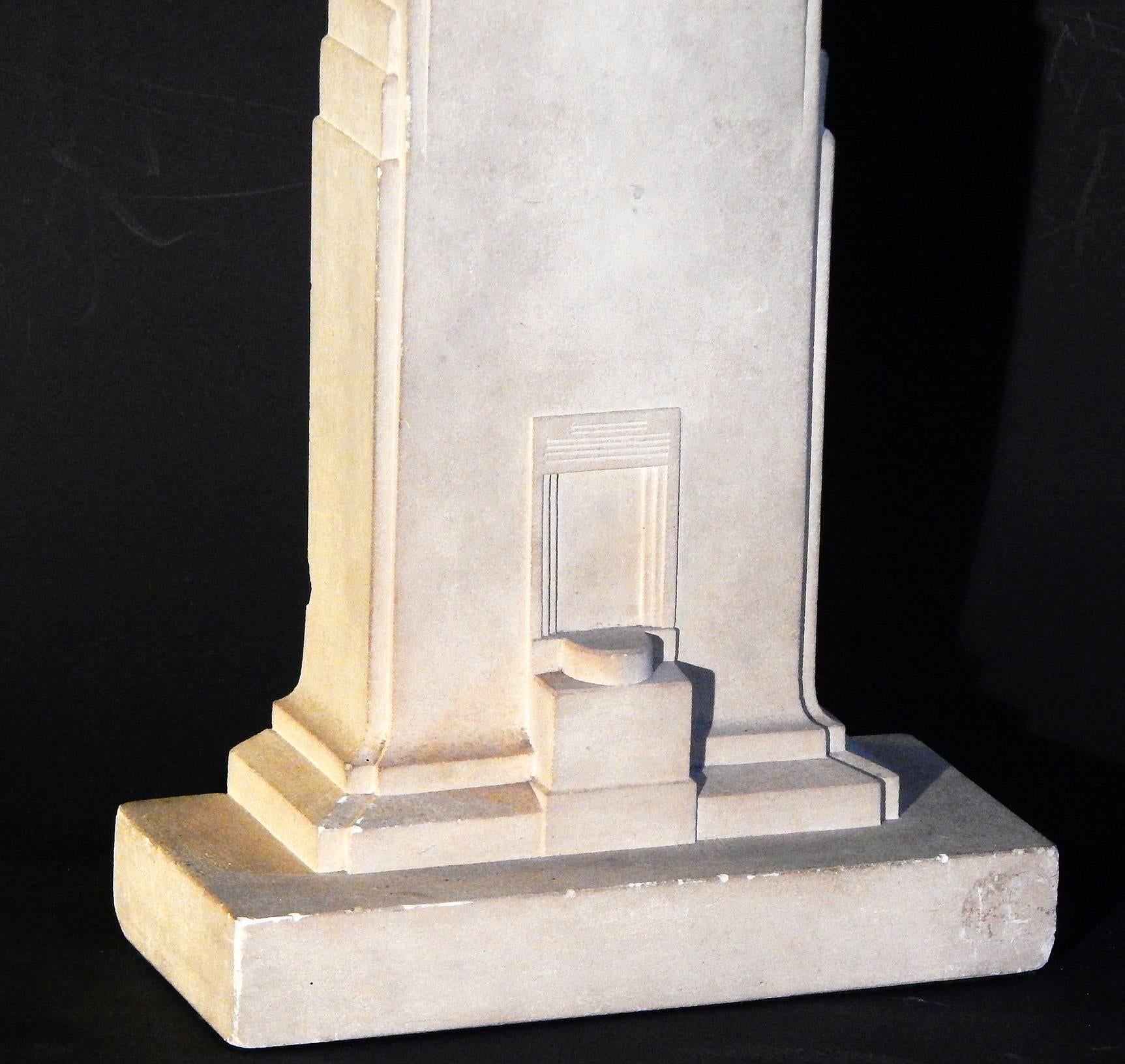 American Art Deco Skyscraper Garniture Set with Candlesticks, Carved Limestone For Sale