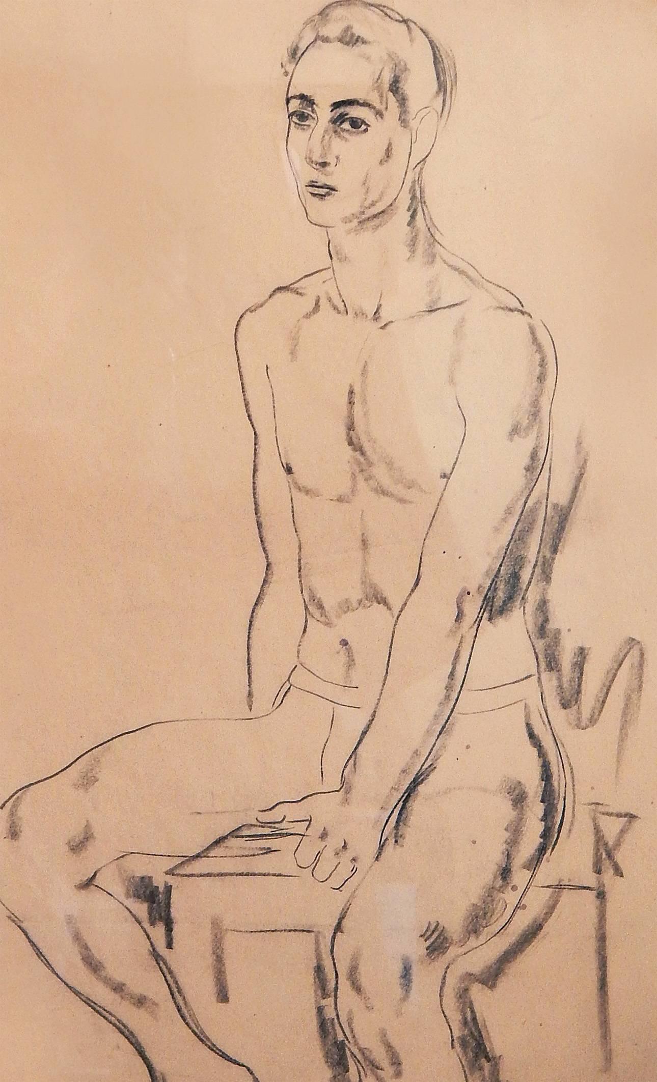 Although William Baziotes is justifiably famous for his Surrealist and Biomorphic paintings later in his career, his extraordinary talent is evident in his early works as well. This drawing of a nude male model, no doubt executed at the National
