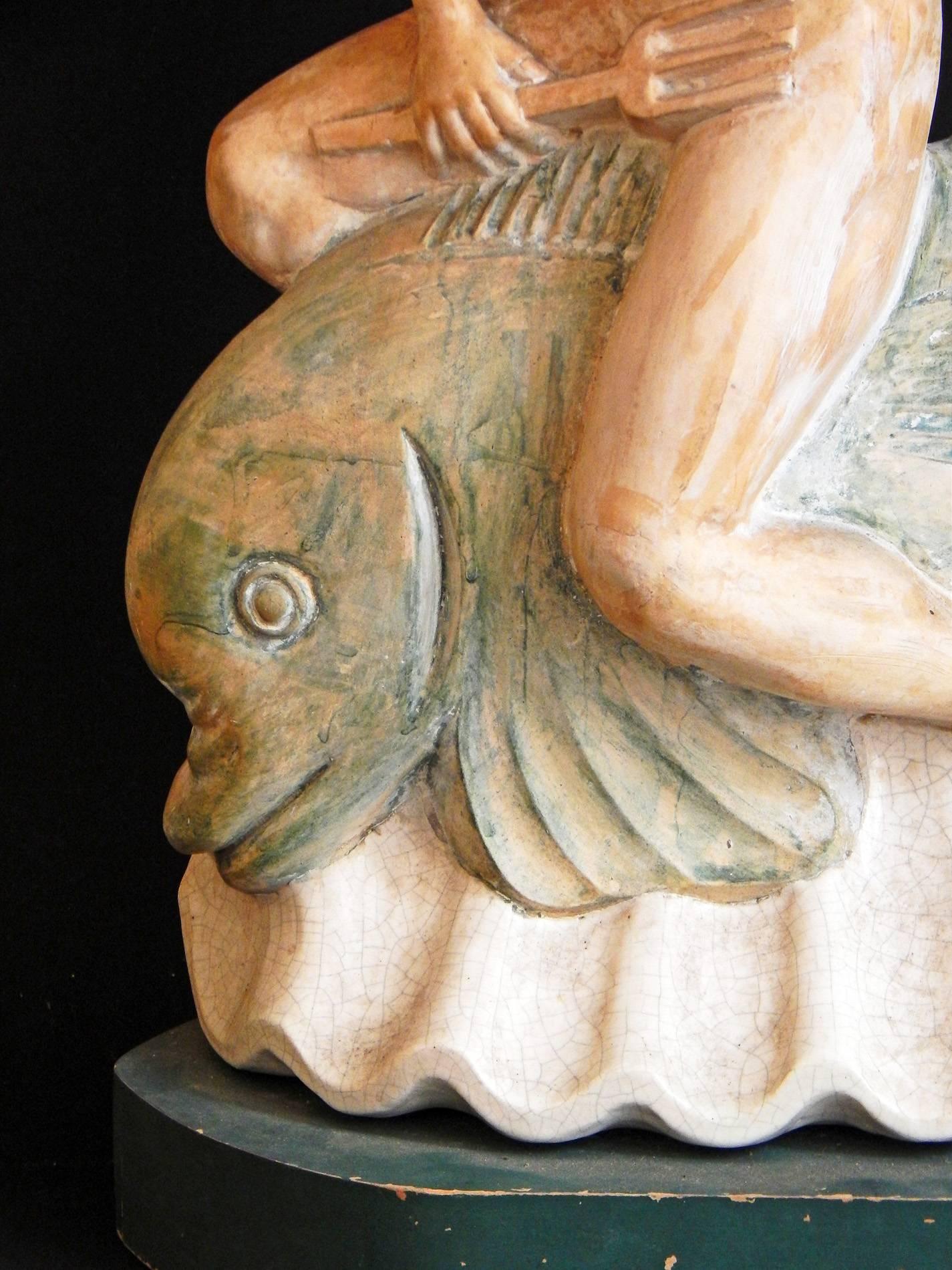 Vernissé Sculptures ou socles de lampe Art déco uniques « Neptune & Salacia Riding Dolphins » en vente