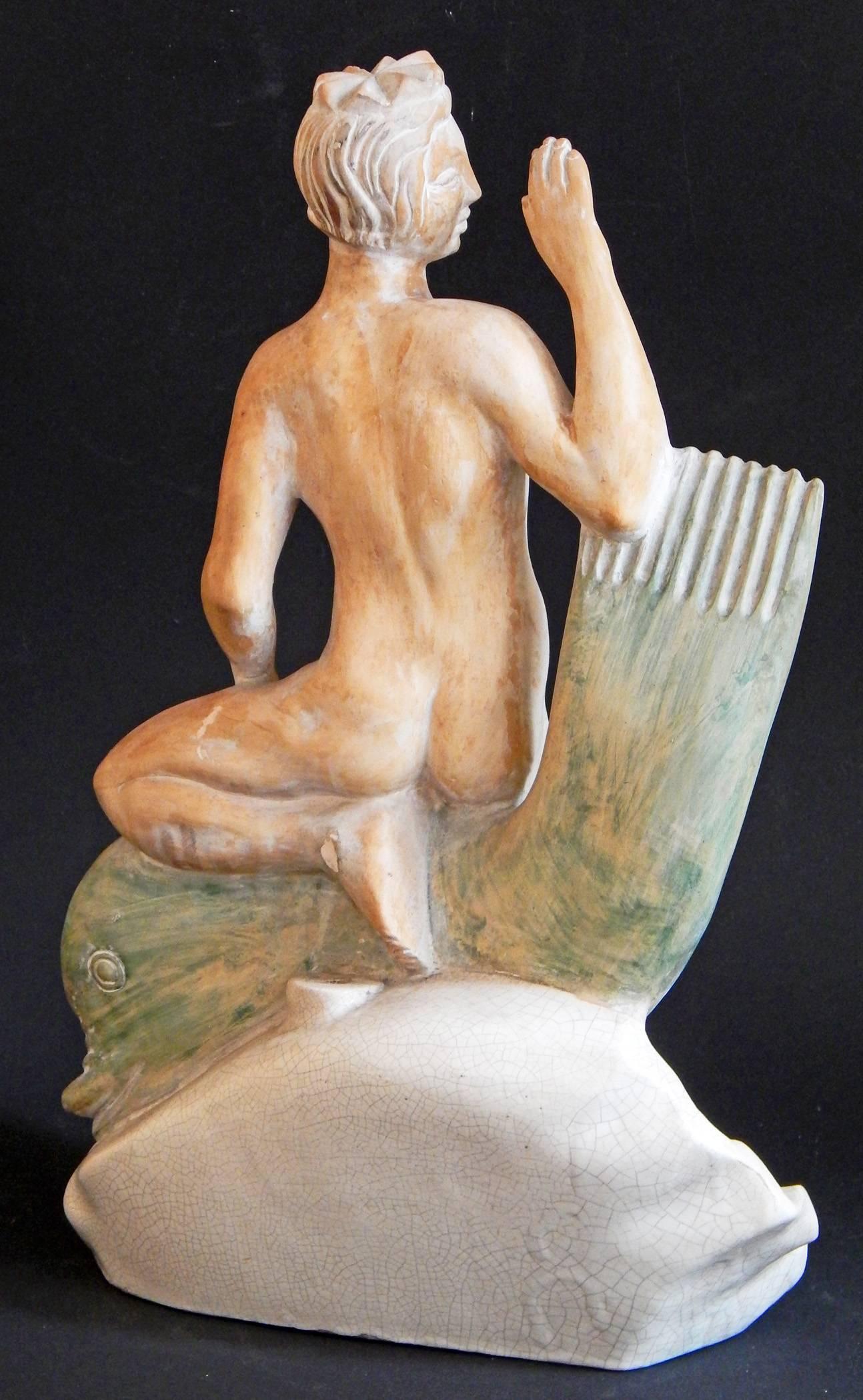 Sculptures ou socles de lampe Art déco uniques « Neptune & Salacia Riding Dolphins » en vente 1