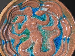 "Mermaid Bowl, " Monumental Art Deco Sculptural Piece, Green & Blue Glazes