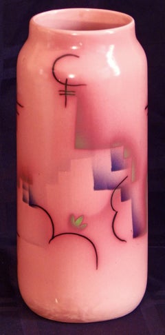 Secessionist Vase, Ruddy Pink with Wiener Werkstatte-Influenced Glyphs