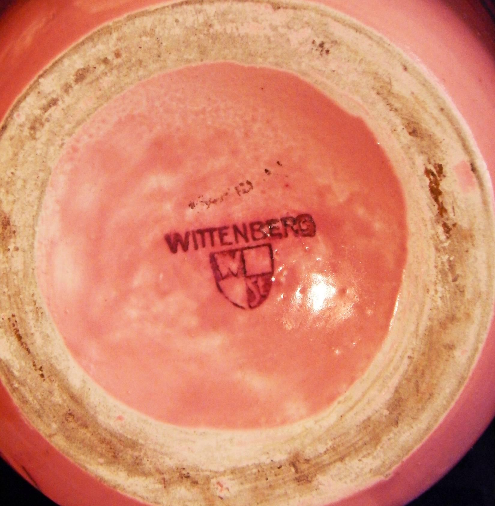 German Secessionist Vase, Ruddy Pink with Wiener Werkstatte-Influenced Glyphs For Sale