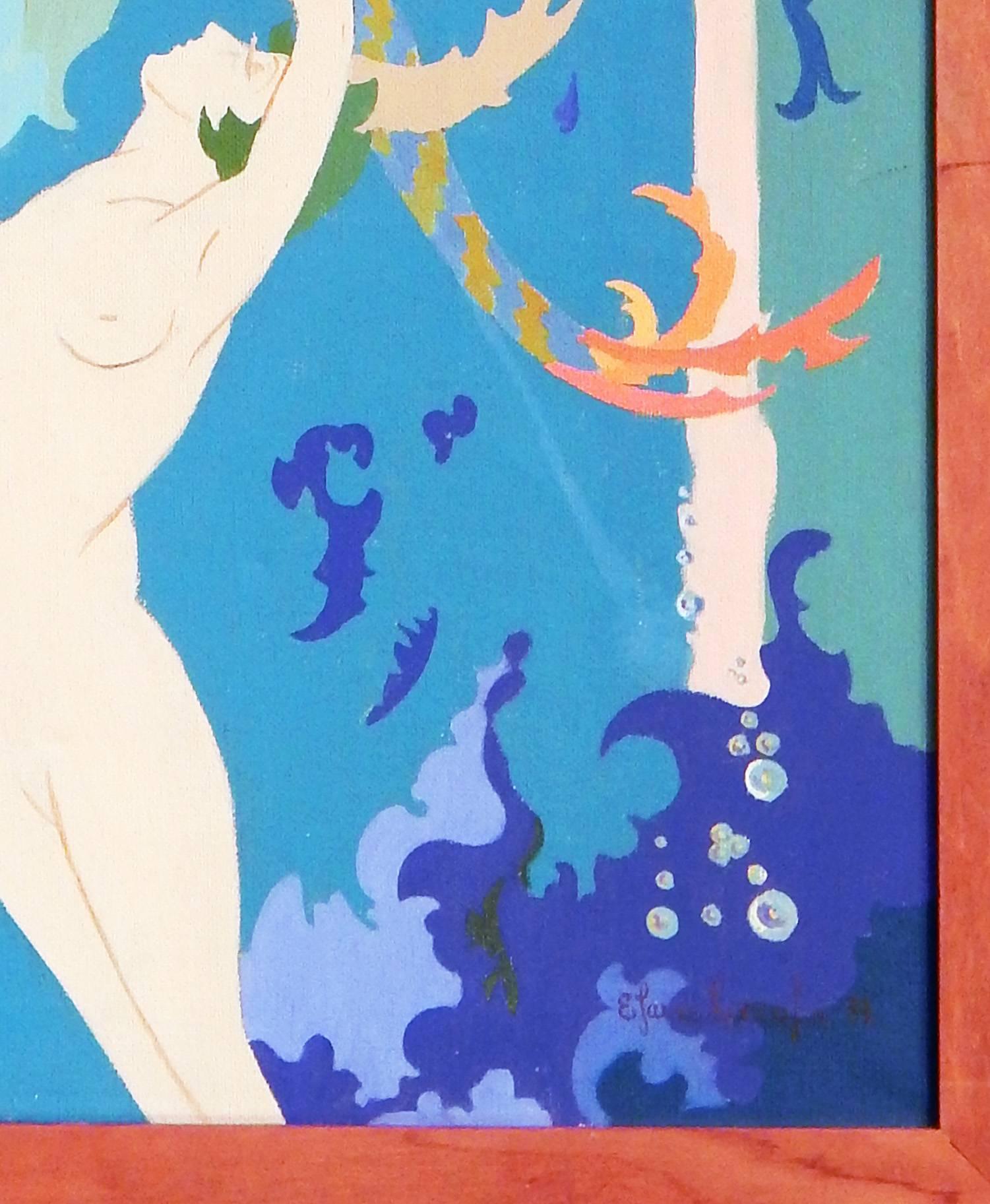 Américain « Mermaids in the Depth of the Sea », peinture Art Déco avec couleurs brillantes, 1931 en vente