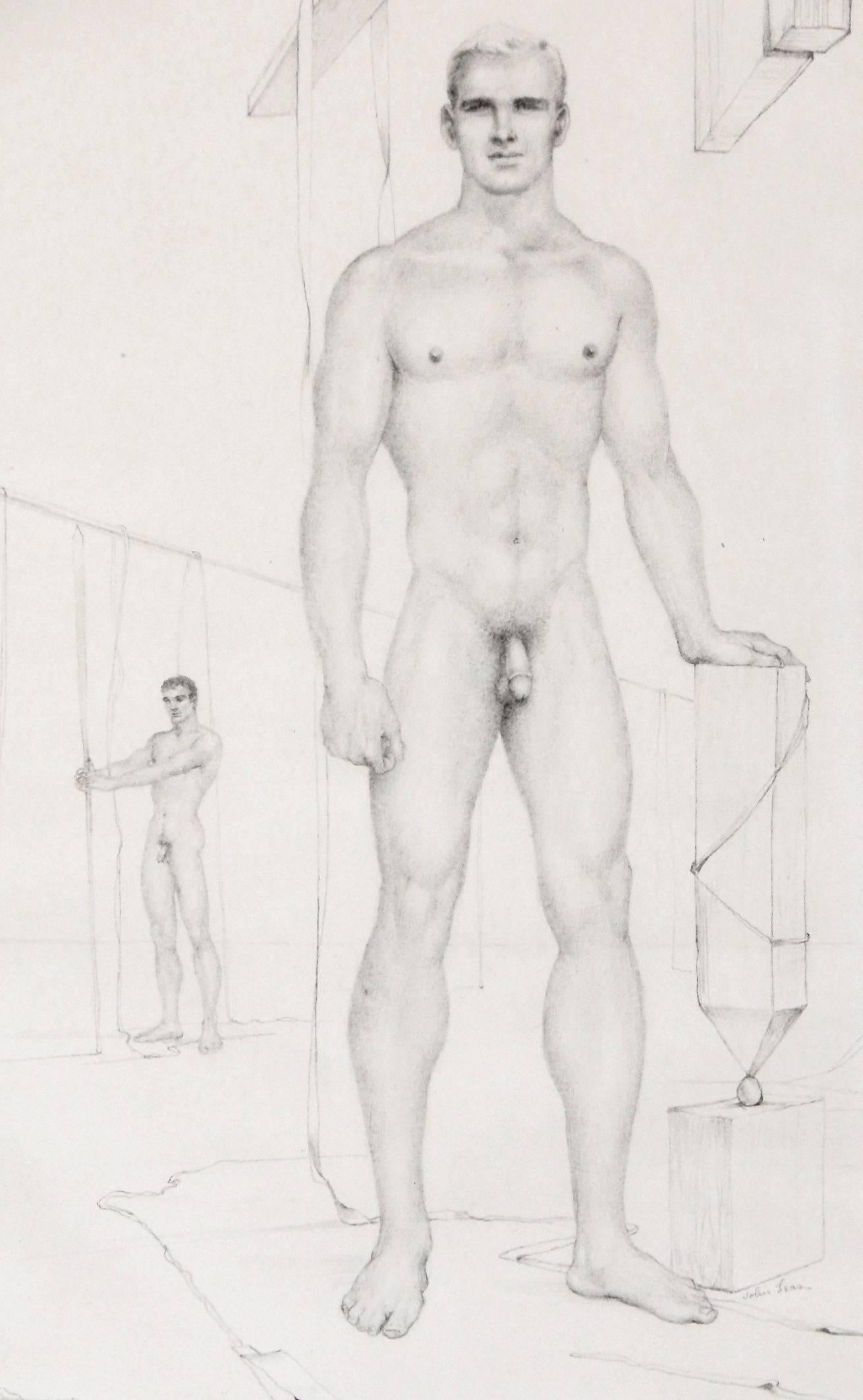 A contemporary of Paul Cadmus, and like him, highly focused on depicting the male figure in various settings and positions, John Lear never gained fame beyond his circle of admirers in the Philadelphia area. Unlike Cadmus, Lear depicted nude or