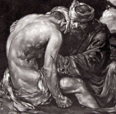 "The Good Samaritan, " Rare Mezzotint with Male Nude by Robert Charles Peter