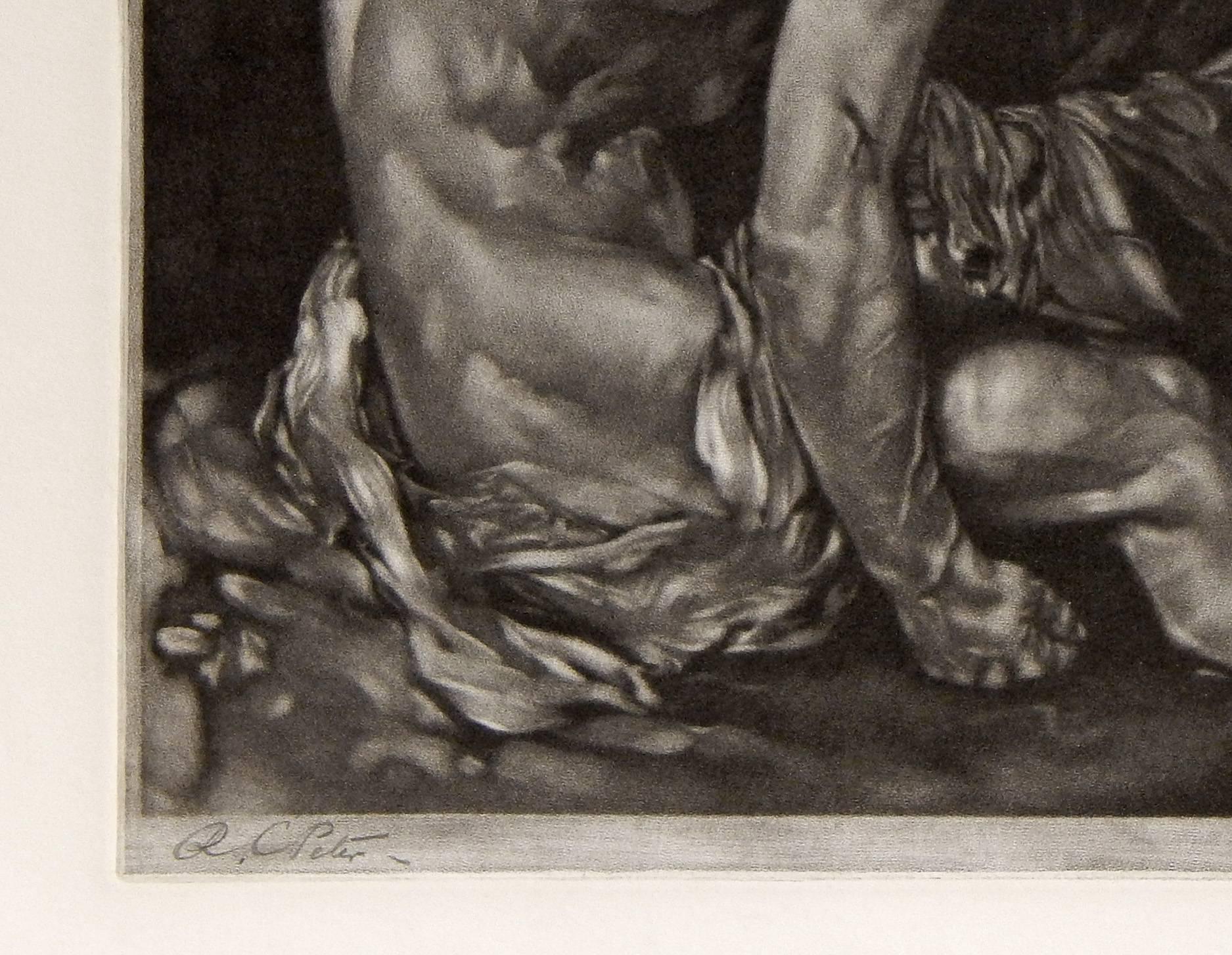 Seltene Mezzotinta mit männlichem Akt von Robert Charles Peter, „The Good Samaritan“ (Art déco) im Angebot