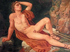 "Narcissus, " Superb Male Nude, Neoclassical Painting, by Student of Eckersberg