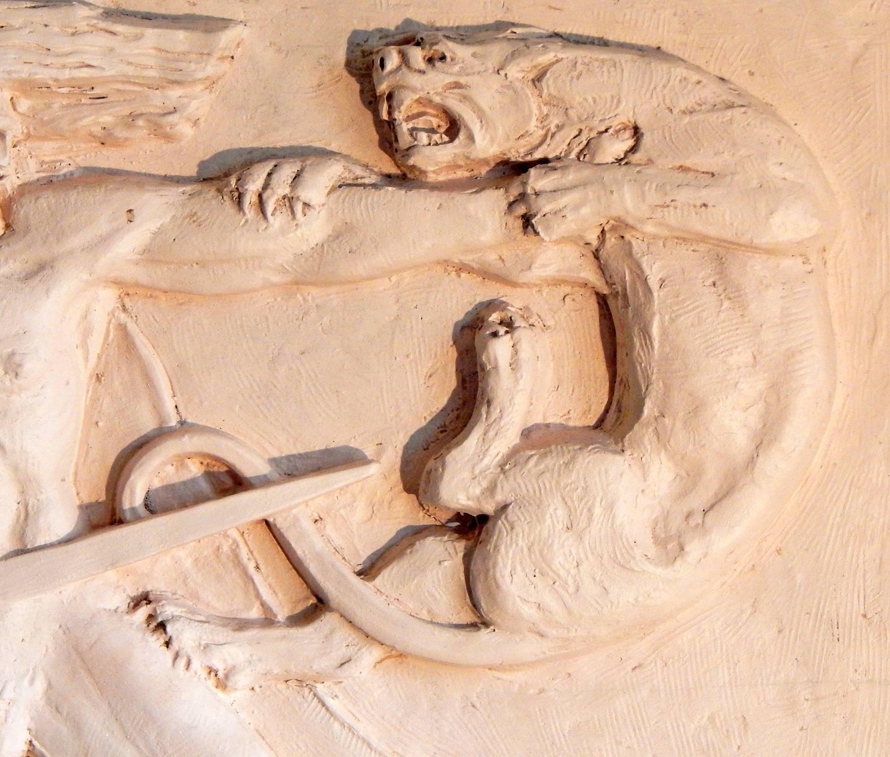 Dramatisches Art-déco-Skulpturenpaneel „Herkules und der neamanische Löwe“, männlich (Art déco) im Angebot