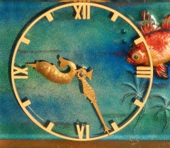 Art Deco Swiss Clock with Aquatic Motif, Enameled Face by Imhof