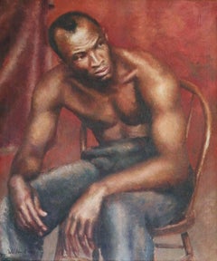 « Noir homme assis », une peinture rare et raffinée de style WPA attribuée à Walker Evans