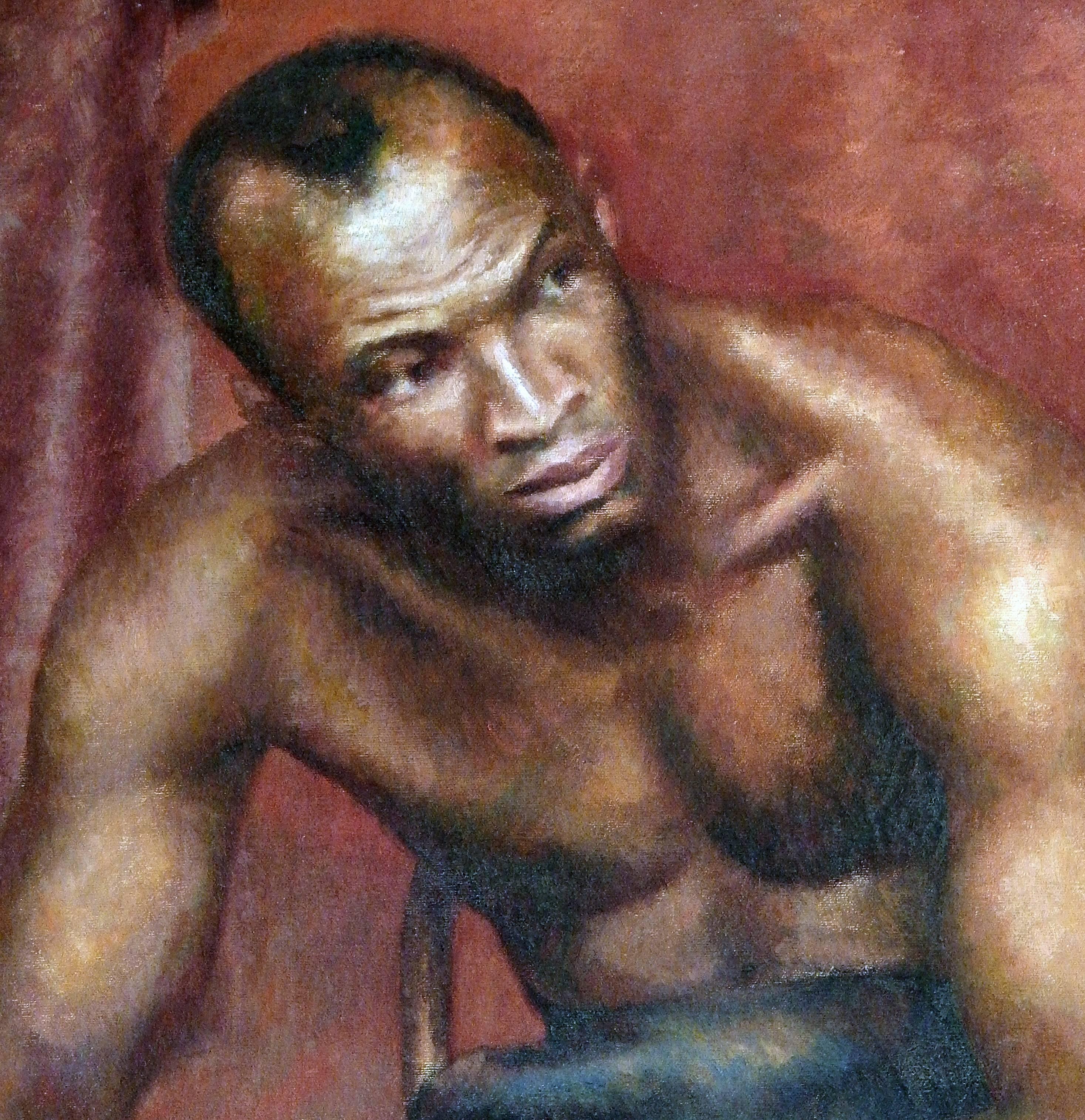„Sitzender schwarzer Mann“, seltenes und schönes Gemälde im WPA-Stil, Walker Evans zugeschrieben (amerikanisch) im Angebot