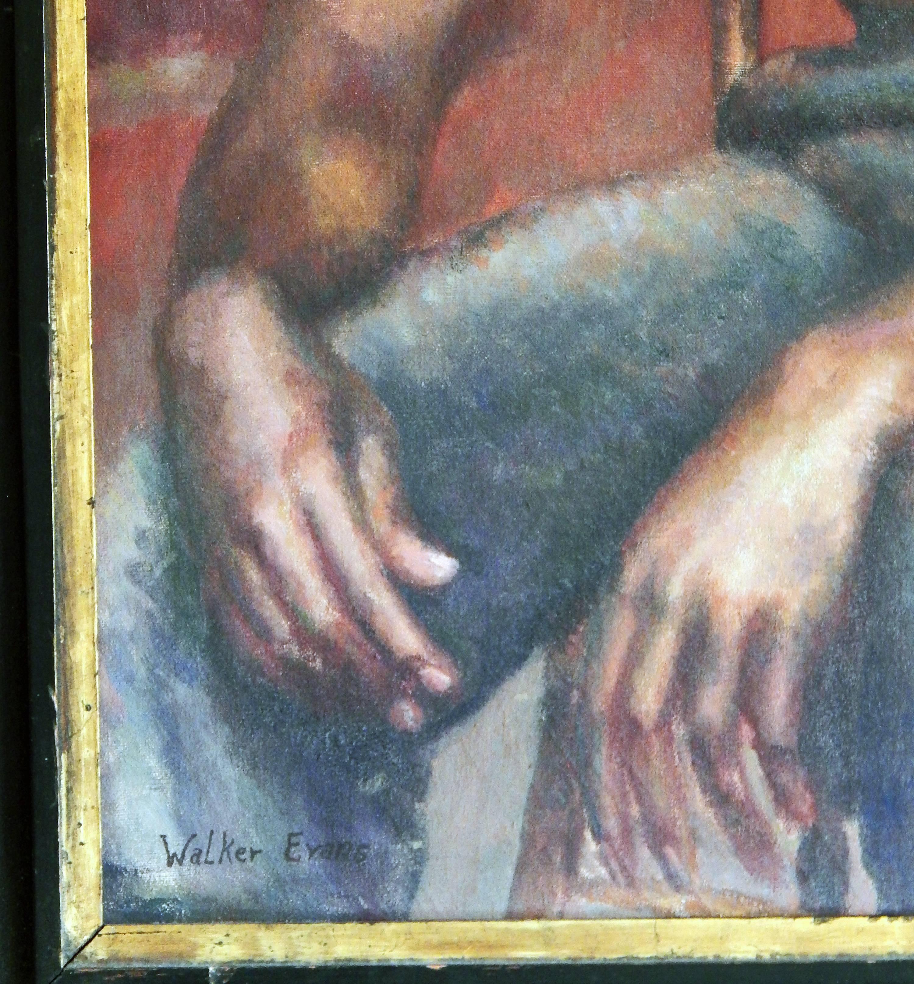 „Sitzender schwarzer Mann“, seltenes und schönes Gemälde im WPA-Stil, Walker Evans zugeschrieben (Gemalt) im Angebot