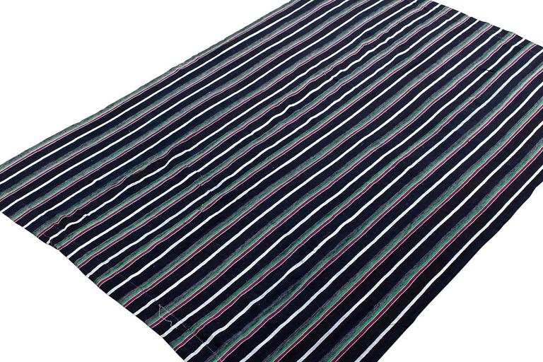 Vintage Indigo Blue Stripe African Cotton Blanket Wrap For Sale at 1stdibs