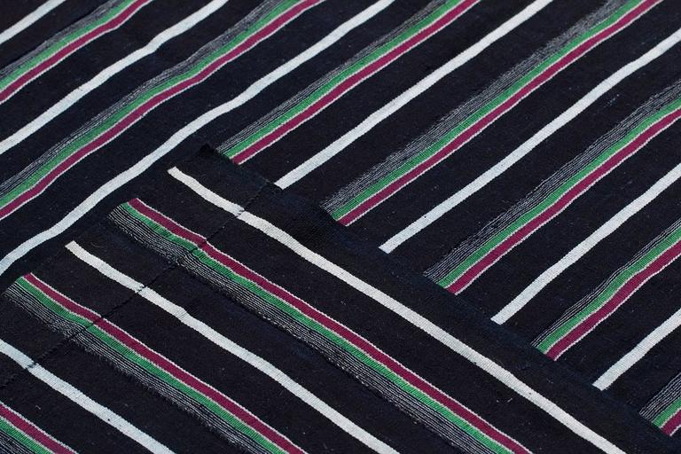 Vintage Indigo Blue Stripe African Cotton Blanket Wrap For Sale at 1stdibs