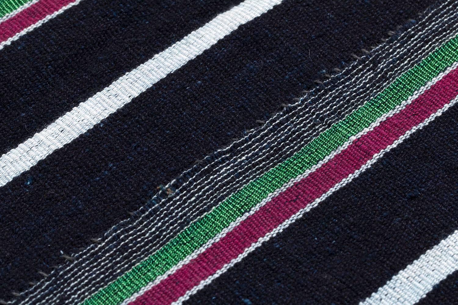 Hand-Woven Vintage Indigo Blue Stripe African Cotton Blanket Wrap For Sale
