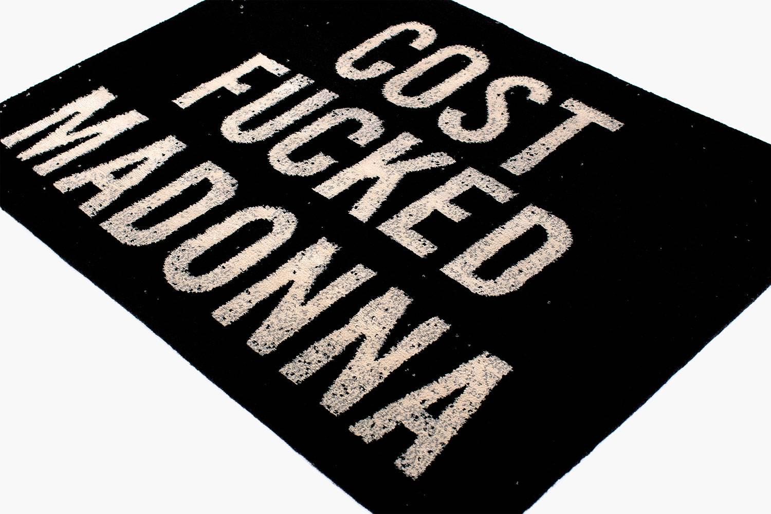 'Cost Madonna' is a one of a kind collaboration with Joseph Carini and the street artist Cost. This is a powerful art rug that authentically represents the street art movement from 2011. This area rug is woven in silk and wool. Measures: 4' x 3'.