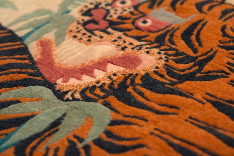 Vintage Hand Knotted Tibetan Tiger Rug from Wool at 1stDibs