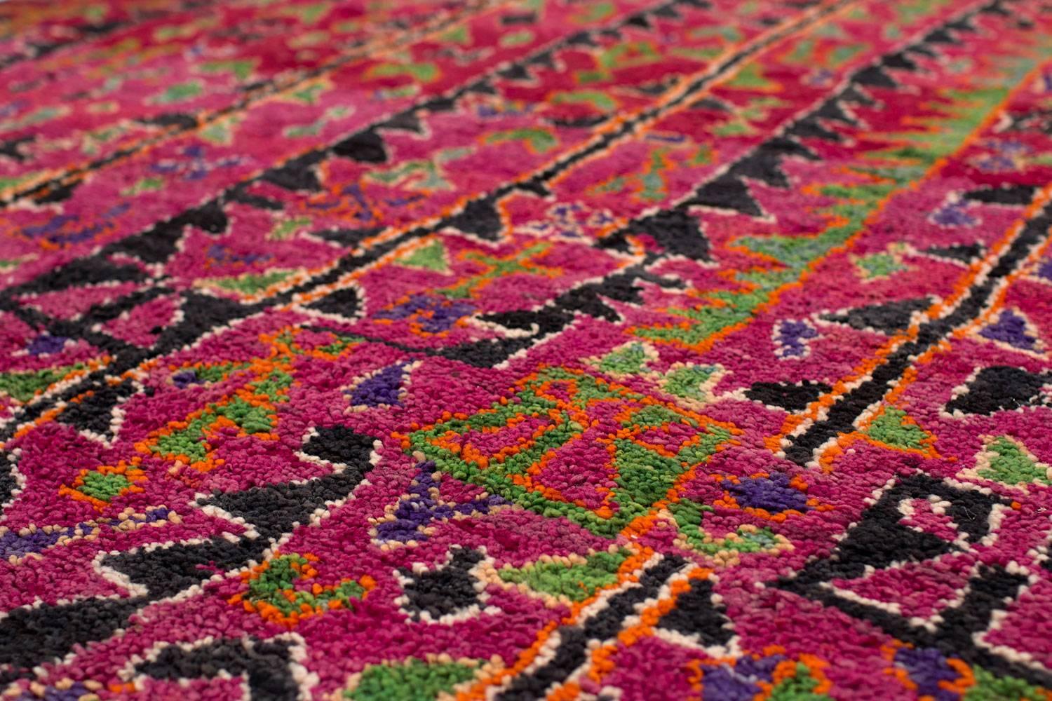 Hand-Woven Vibrant Moroccan Rug with Banded Kilims