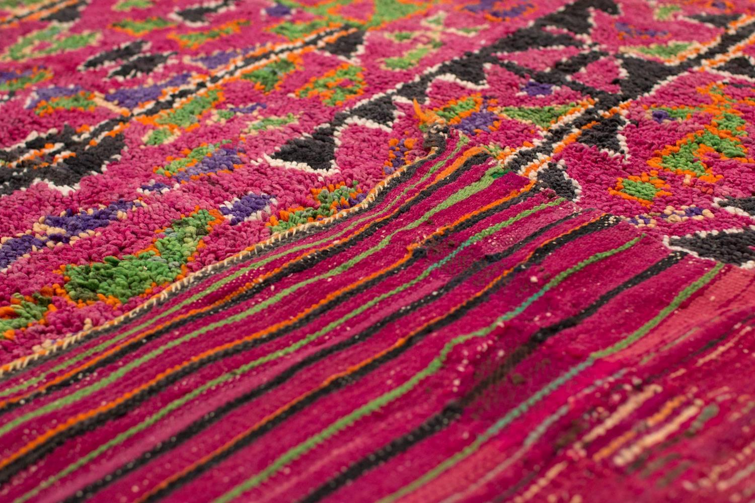Bohemian Vibrant Moroccan Rug with Banded Kilims