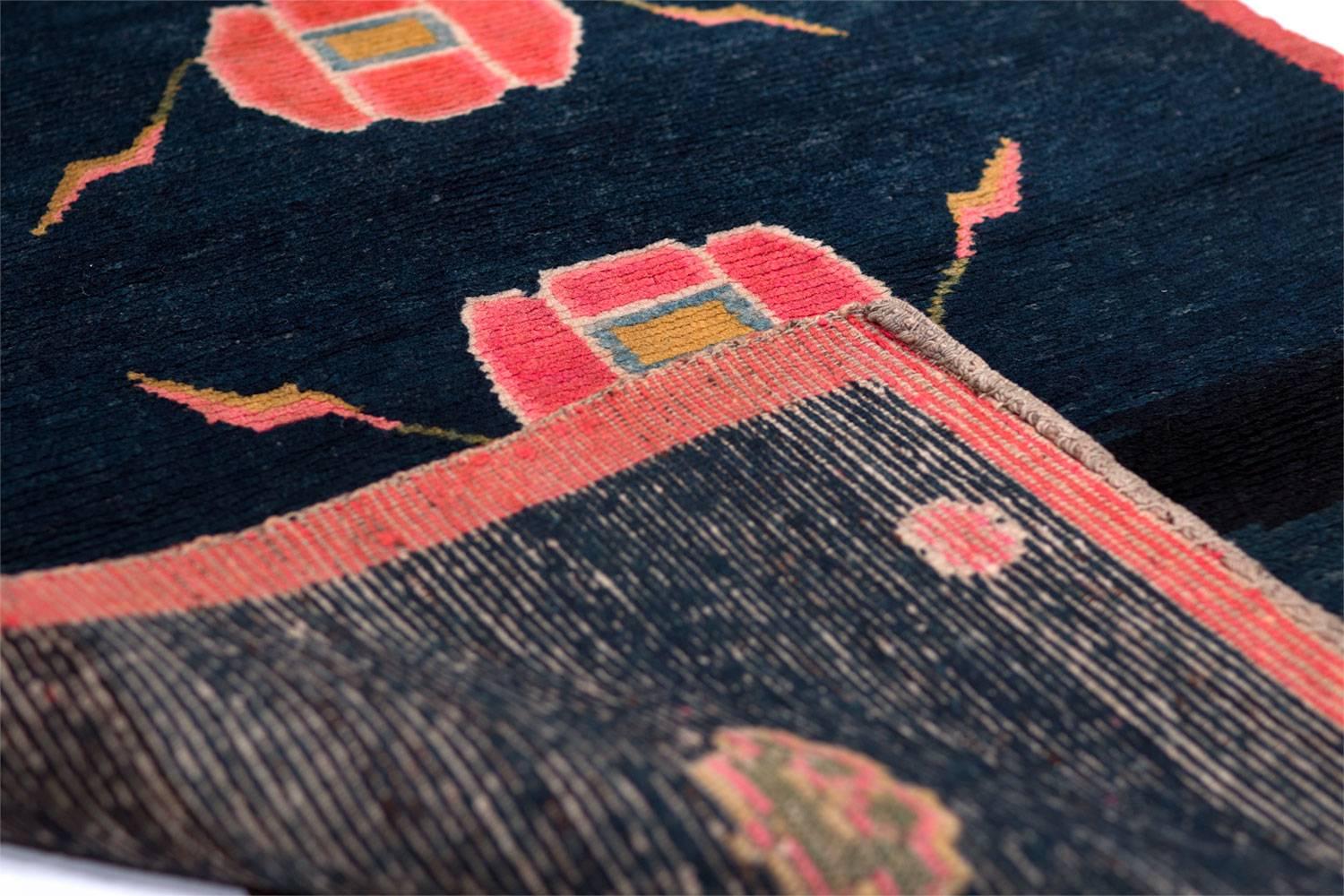 Vintage Tibetan Indigo Blue Rug In Good Condition In New York, NY