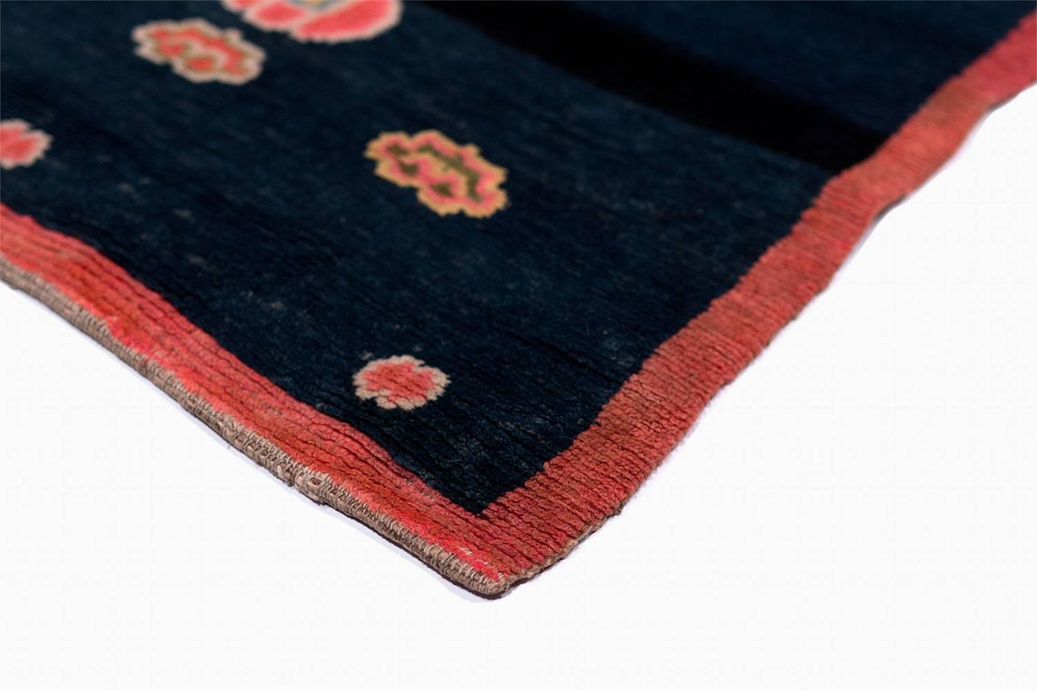 Hand-Woven Vintage Tibetan Indigo Blue Rug