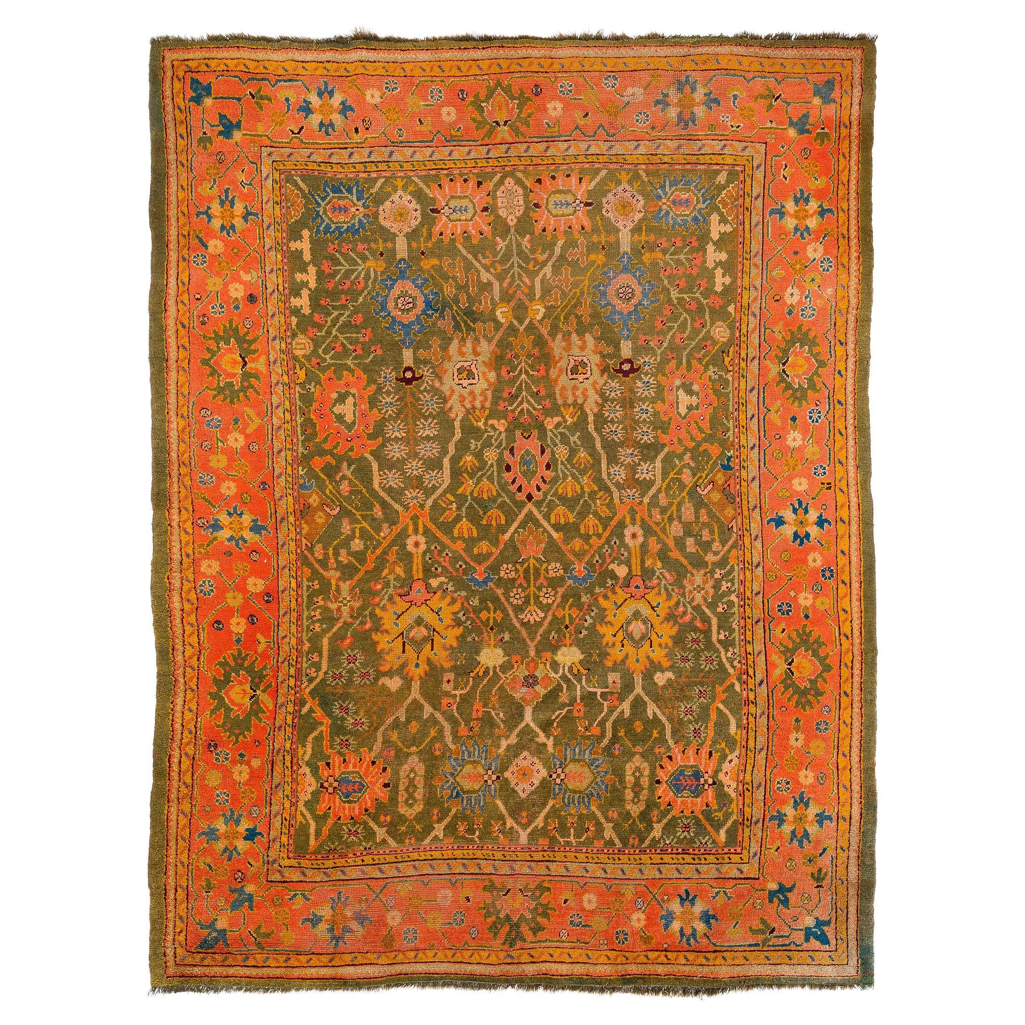 Antique Oushak Carpet 19th Century Turkish Area Rug in Arts and Crafts Colors For Sale