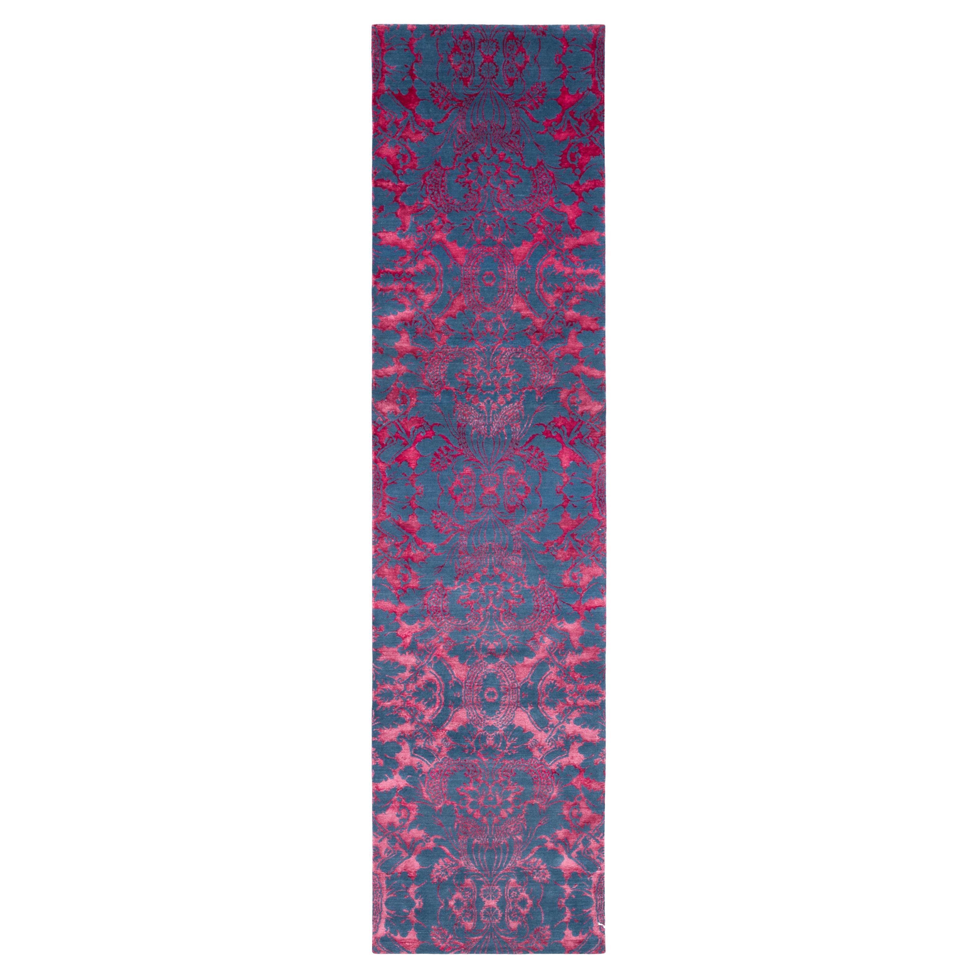 Contemporary Floral Silk and Wool Runner Rug Penelope Aurora by Joseph Carini