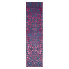 Contemporary Floral Silk and Wool Runner Rug Penelope Aurora by Joseph Carini