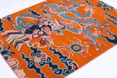 Orange and Blue Tibetan Dragon Small Hand Knotted Rug by Joseph Carini