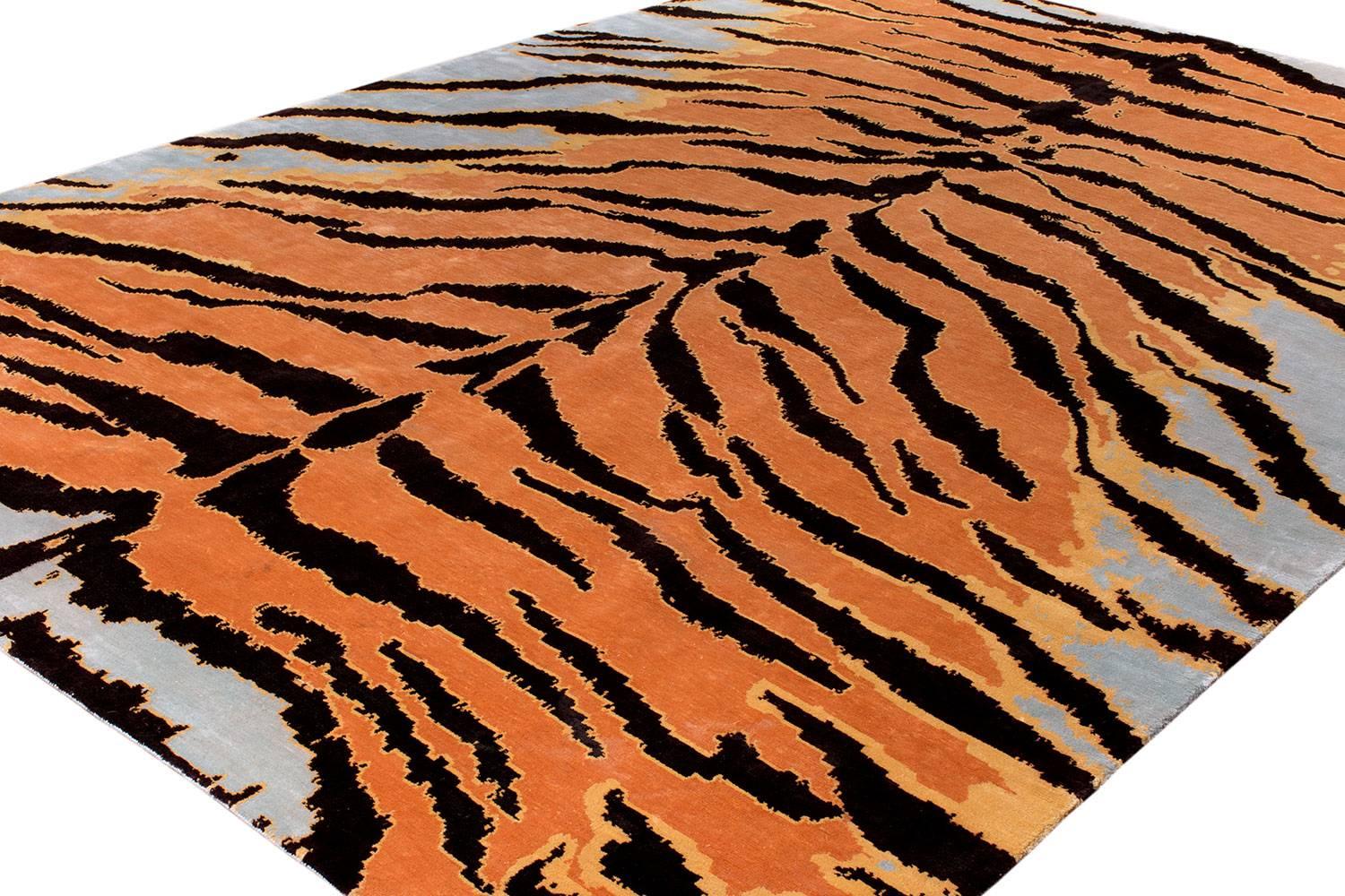 9x12 hand-knotted carpet in silk, made with vegetable dyes. Tiger is a Joseph Carini Carpets signature that has been translated into countless color-ways. Our take on the traditional animal print gives it a fresh, unconventional appeal. Original