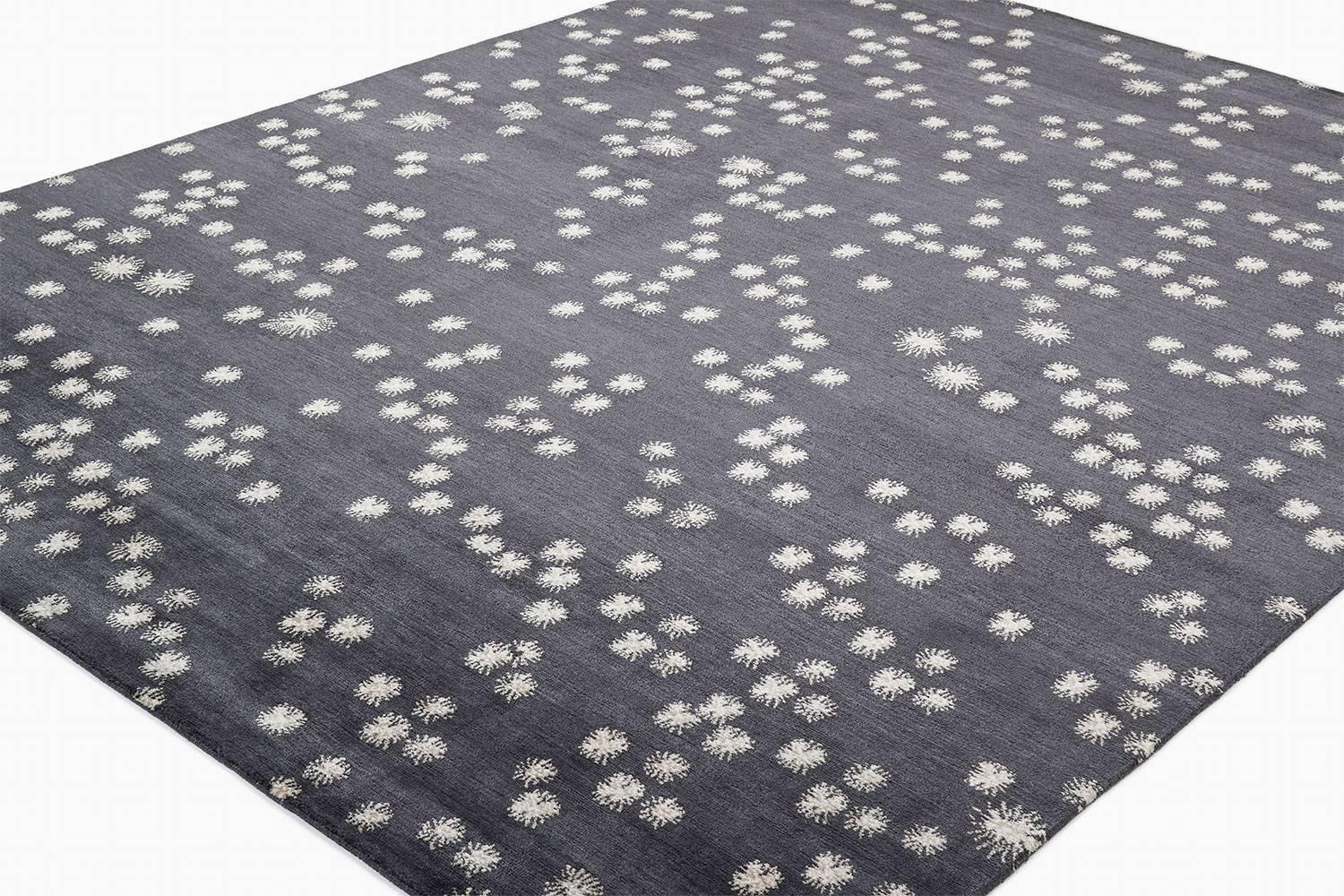 Nepalese Midnight Blue Silk And Wool Modern Asterisk Rug By CARINI 8x10 
